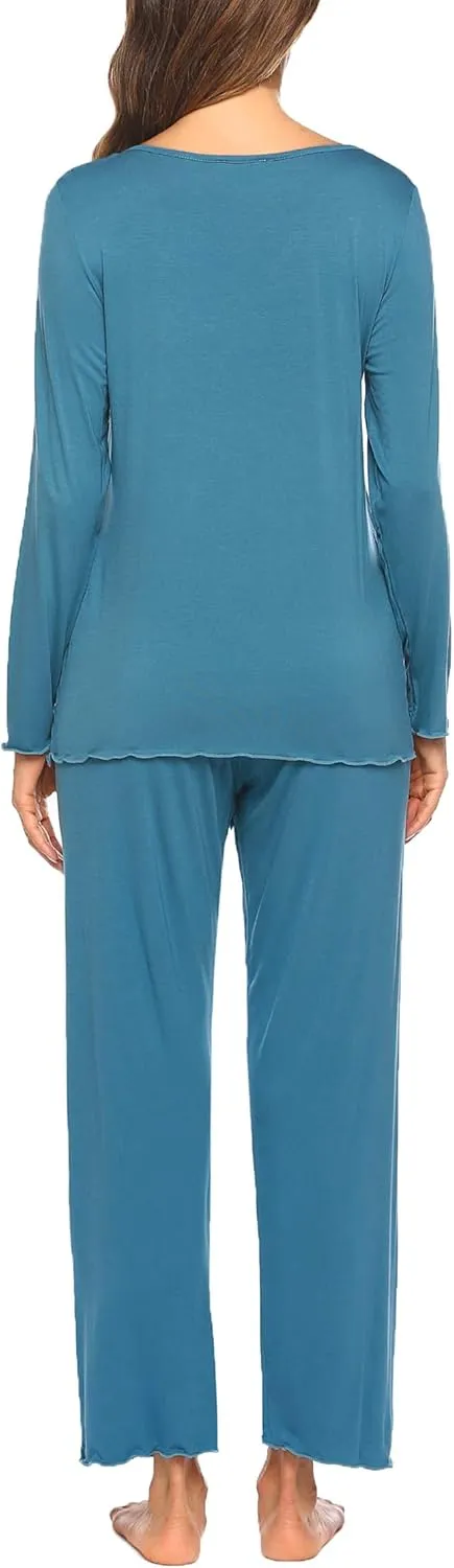 Ekouaer Womens Pajama Sets V Neck Loungewear Long Sleeve Pj Sets 2 Piece Lounge Sets for Women Soft Sleepwear for All Seasons