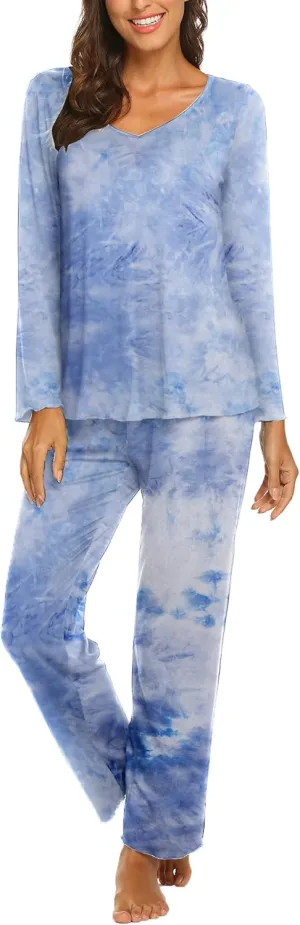 Ekouaer Womens Pajama Sets V Neck Loungewear Long Sleeve Pj Sets 2 Piece Lounge Sets for Women Soft Sleepwear for All Seasons