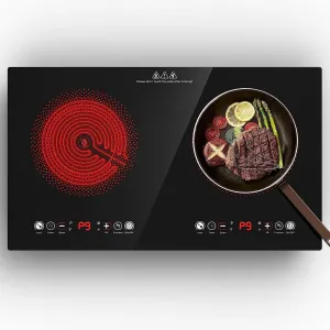 Electric Cooktop, 24 Inch 2 Burner Electric Cooktop 110V, Built-in and Countertop Electric Stove Top Plug in, 2400W Electric Stove, Compatible for All Cookware,Timer & Kid Safety Lock
