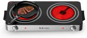 Electric Cooktop, Dual 2200 Watts Infrared Burner, 2 Burner Electric Hot Plate for Cooking, Knob Control Countertop & Built-in Ceramic Cooktop, Overheat Protection Cooktop for Dorm, Kitchen