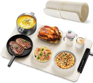 Electric Warming Tray - Foldable Food Warmer for Parties Features 3 Modes & Fast Heating, Premium Silicone Nano-Material, Hot Plate for Buffet, Family Gatherings, Sabbath, Holidays, Countertop - White