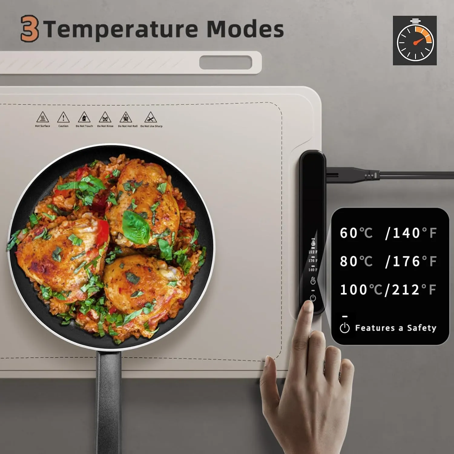 Electric Warming Tray - Foldable Food Warmer for Parties Features 3 Modes & Fast Heating, Premium Silicone Nano-Material, Hot Plate for Buffet, Family Gatherings, Sabbath, Holidays, Countertop - White