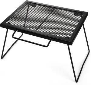 Elsjoy Folding Campfire Grill Grate with Carrying Handle, Portable Camping Grill Over Fire Mesh Grate, Heavy Duty Steel Grate for Outdoor Cooking, Picnic, BBQ