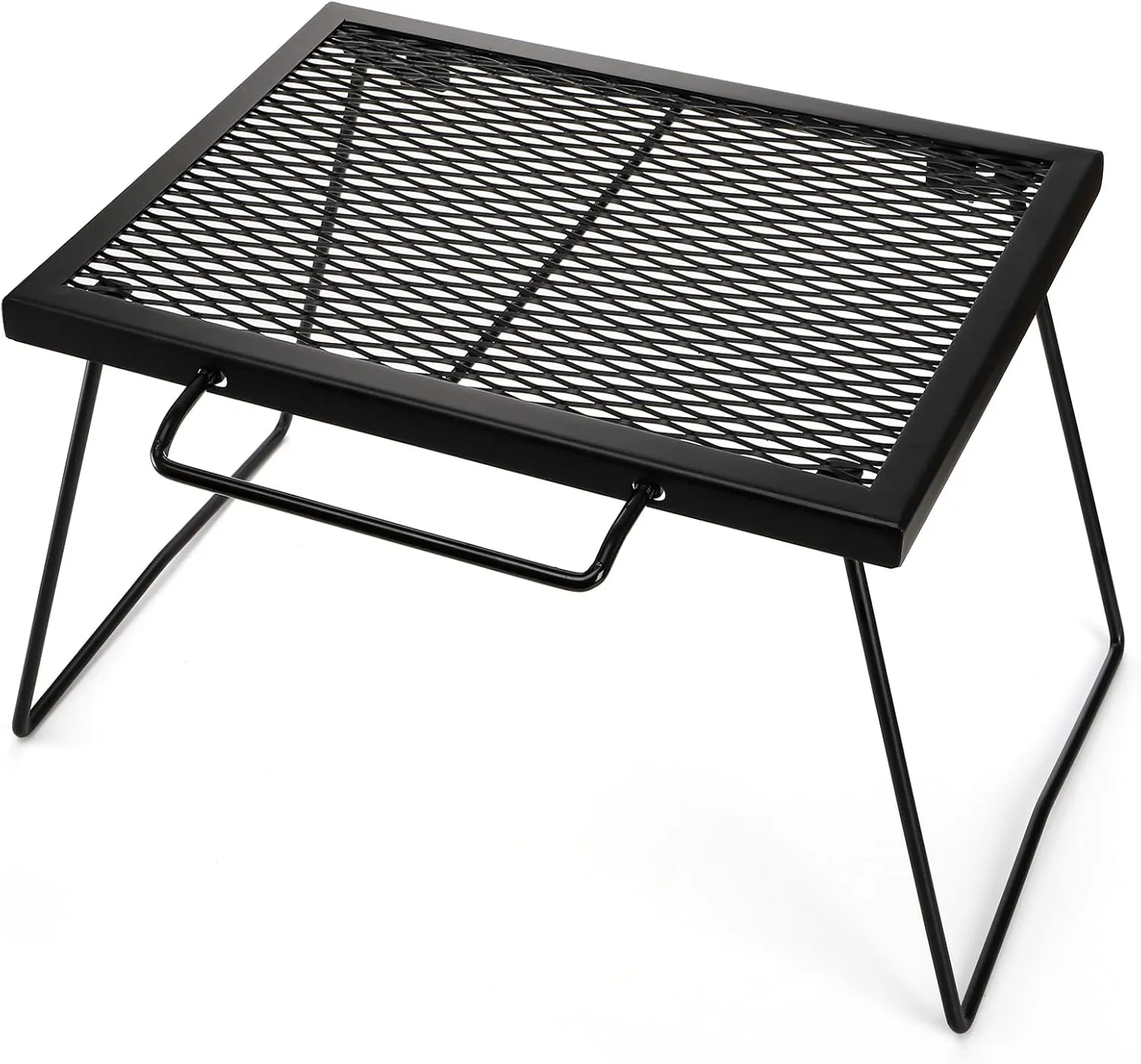 Elsjoy Folding Campfire Grill Grate with Carrying Handle, Portable Camping Grill Over Fire Mesh Grate, Heavy Duty Steel Grate for Outdoor Cooking, Picnic, BBQ