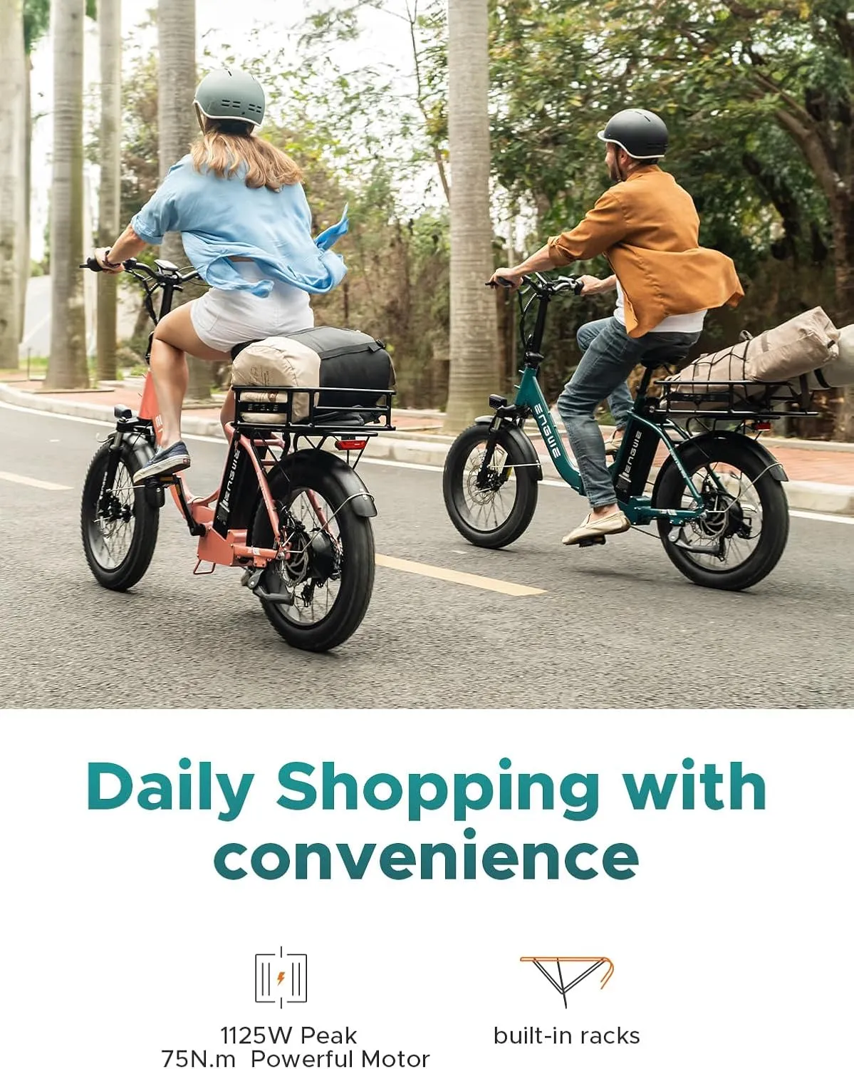 ENGWE 1125W/750W Electric Bike for Adults, L20 2.0 20''×3.0" Fat Tire Electric Bicycle 52V/36V 13Ah Removable Battery Max Range 68/62Miles & 28/20MPH for Urban Commuters, Dual Suspension