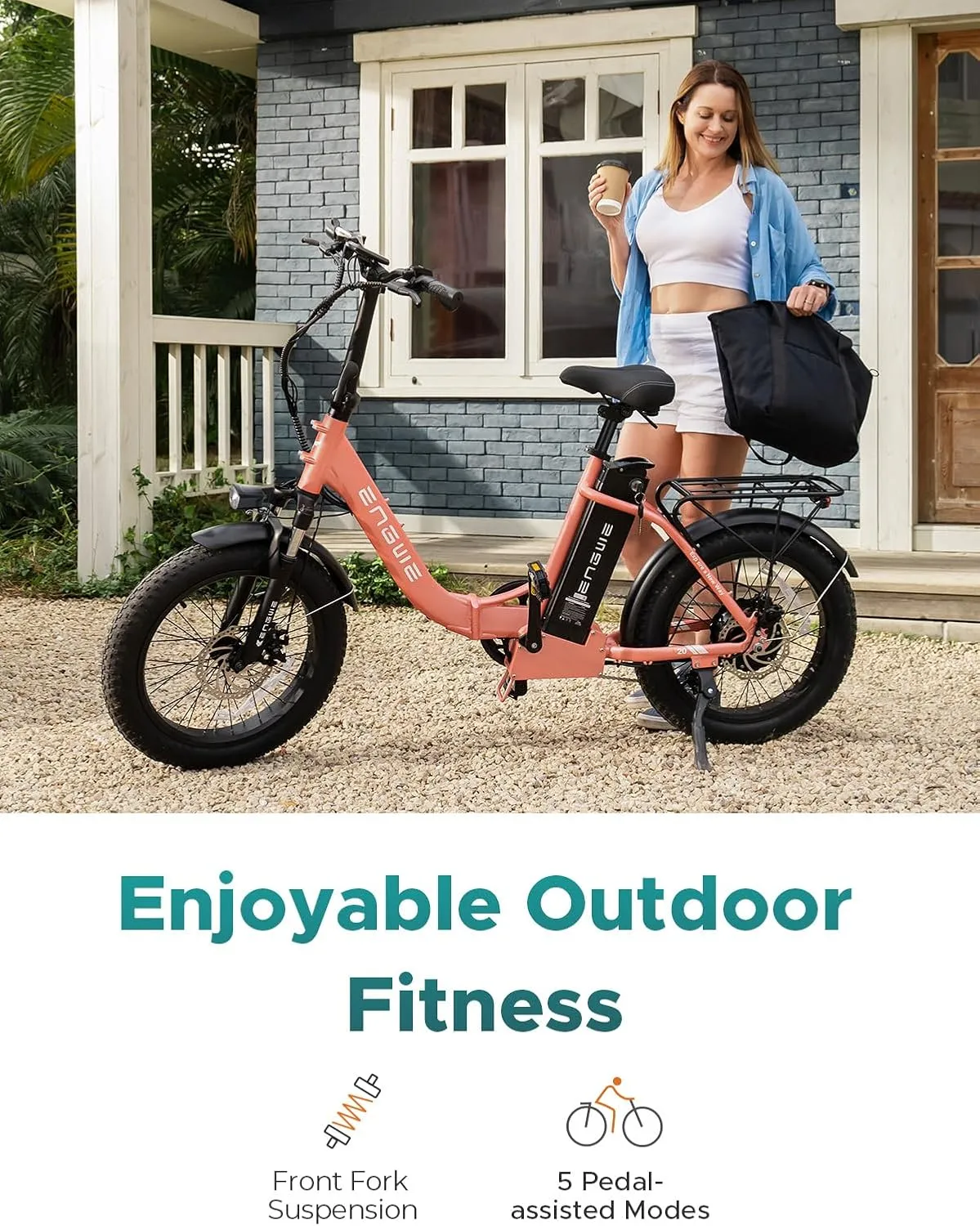 ENGWE 1125W/750W Electric Bike for Adults, L20 2.0 20''×3.0" Fat Tire Electric Bicycle 52V/36V 13Ah Removable Battery Max Range 68/62Miles & 28/20MPH for Urban Commuters, Dual Suspension