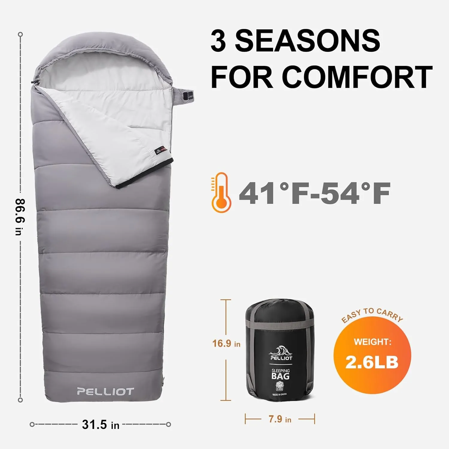 Envelope Sleeping Bag 180gsm Imitation Down Fill Comfort Cool-Weather Sleeping Bag for Adults Camping Backpacking Hiking Outdoor Travel