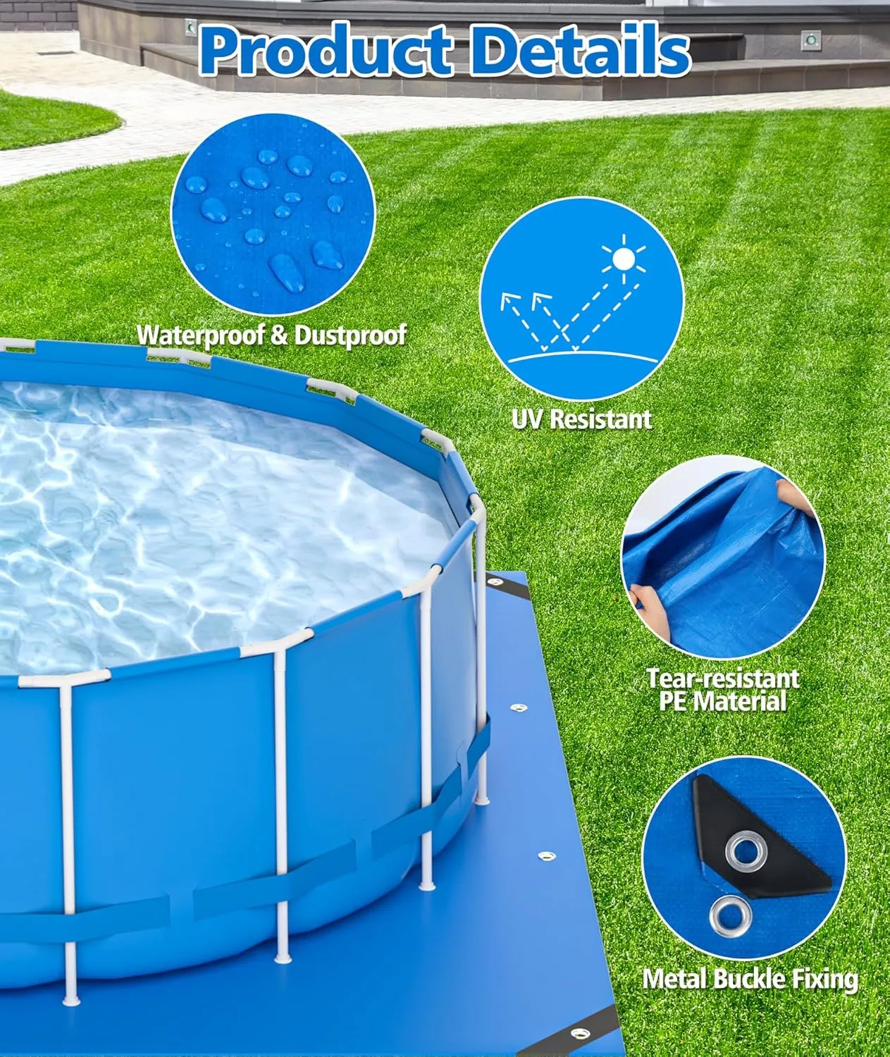 EPN Pool Liner Pad for Above Ground Pools - Extra Large Swimming Pool Ground Mat for Puncture Protection, Heavy Duty Ground Cloth, Extend Liner Life, Durable Pool Tarp Mat (15FT*15FT)