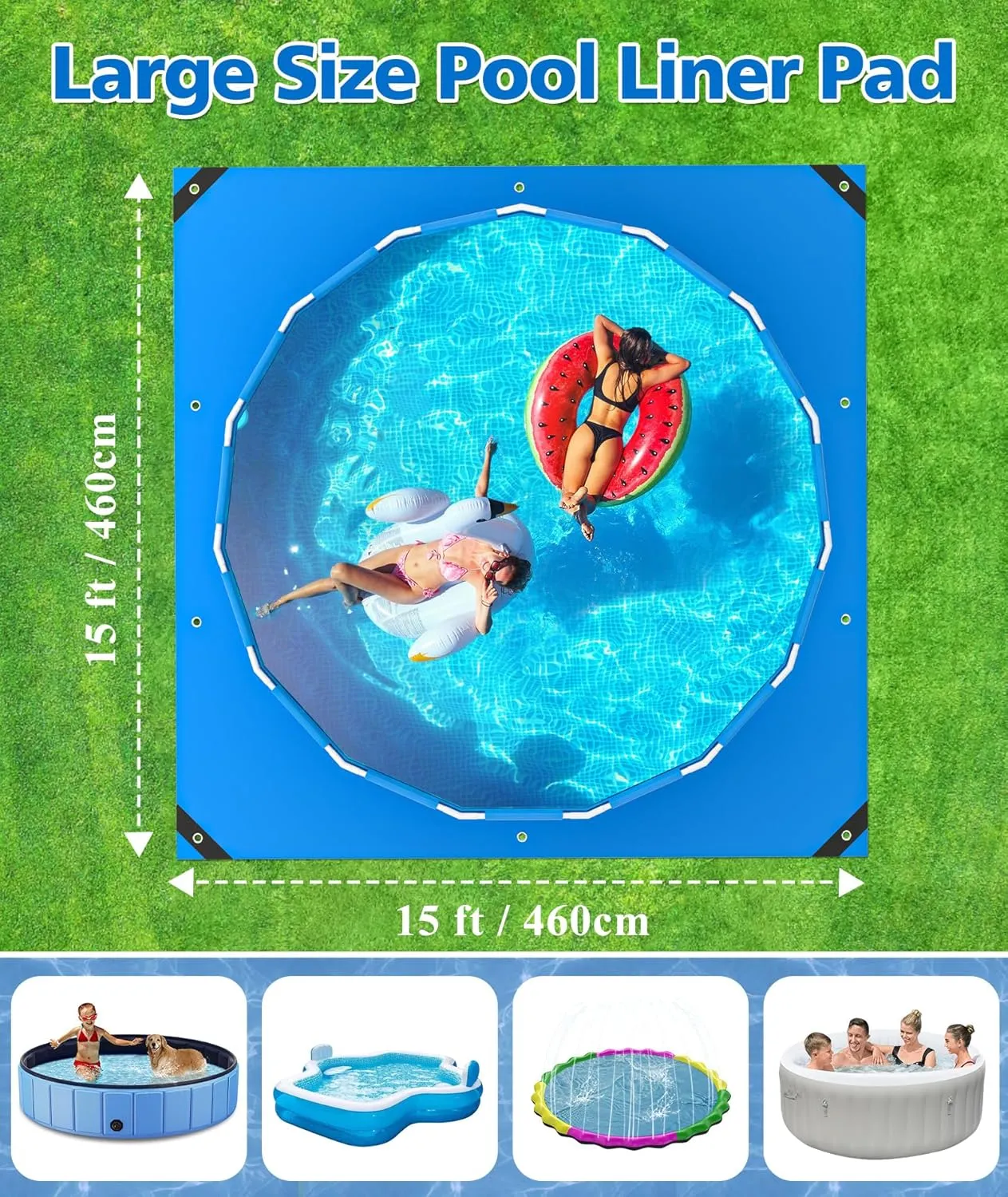 EPN Pool Liner Pad for Above Ground Pools - Extra Large Swimming Pool Ground Mat for Puncture Protection, Heavy Duty Ground Cloth, Extend Liner Life, Durable Pool Tarp Mat (15FT*15FT)