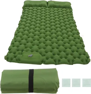 Ergonomic Foot Operated Inflatable Sleeping Pad with Storage, Leakproof and Durably for Office, Outdoor Camping and Hiking (Green)