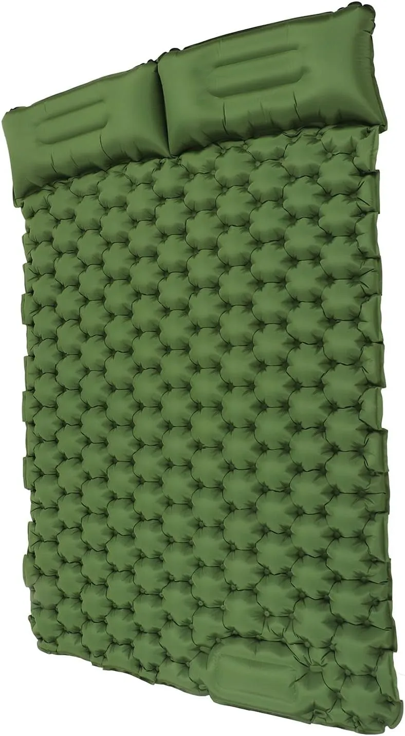Ergonomic Foot Operated Inflatable Sleeping Pad with Storage, Leakproof and Durably for Office, Outdoor Camping and Hiking (Green)