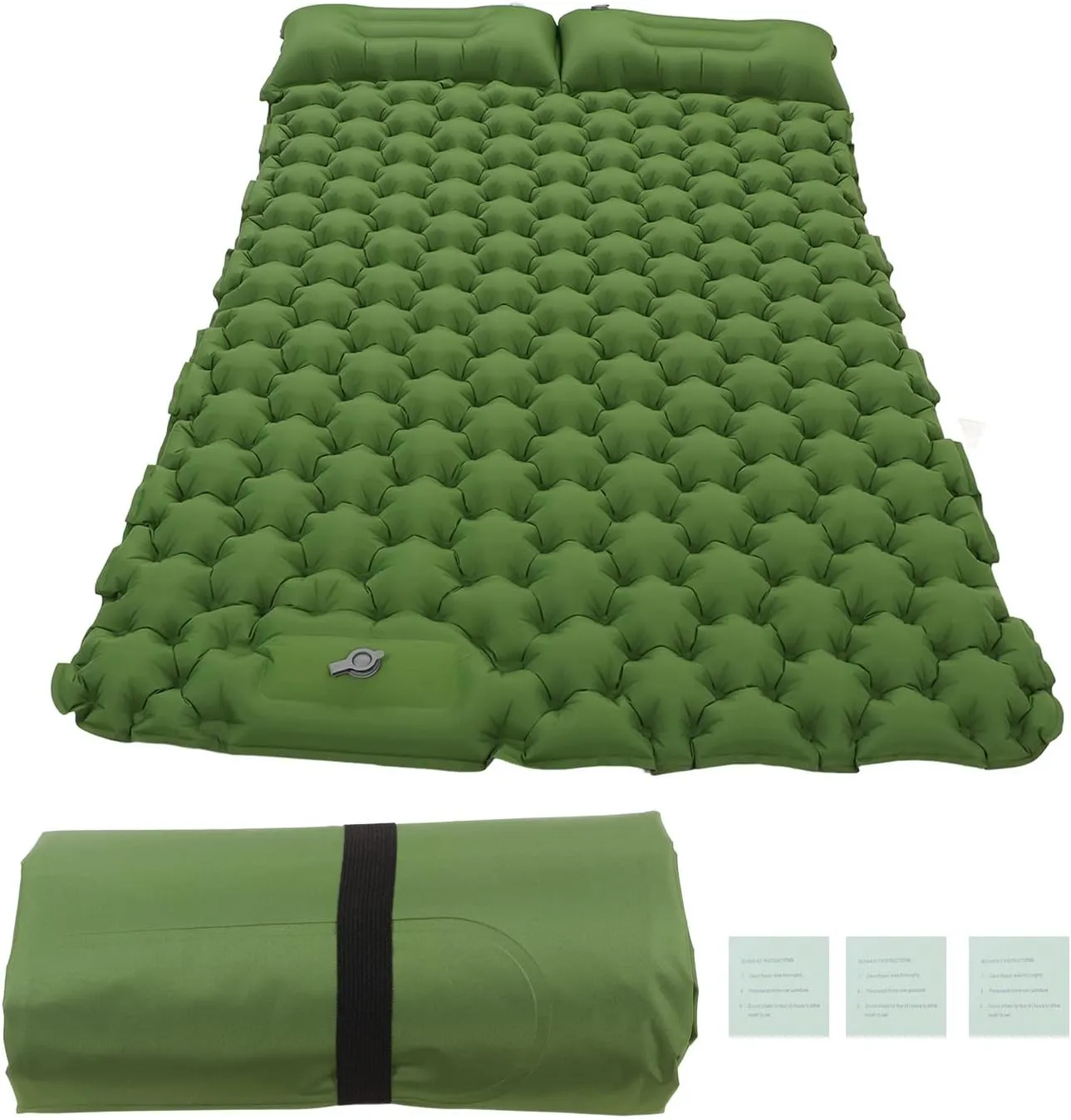 Ergonomic Foot Operated Inflatable Sleeping Pad with Storage, Leakproof and Durably for Office, Outdoor Camping and Hiking (Green)