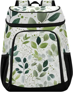 Eucalyptus Green Leavves Tropical Plant Cooler Backpack Cooler Insulated Leak Proof Lunch Backpack 36 Cans Waterproof Soft for Men Women Picnic Hiking Camping Beach
