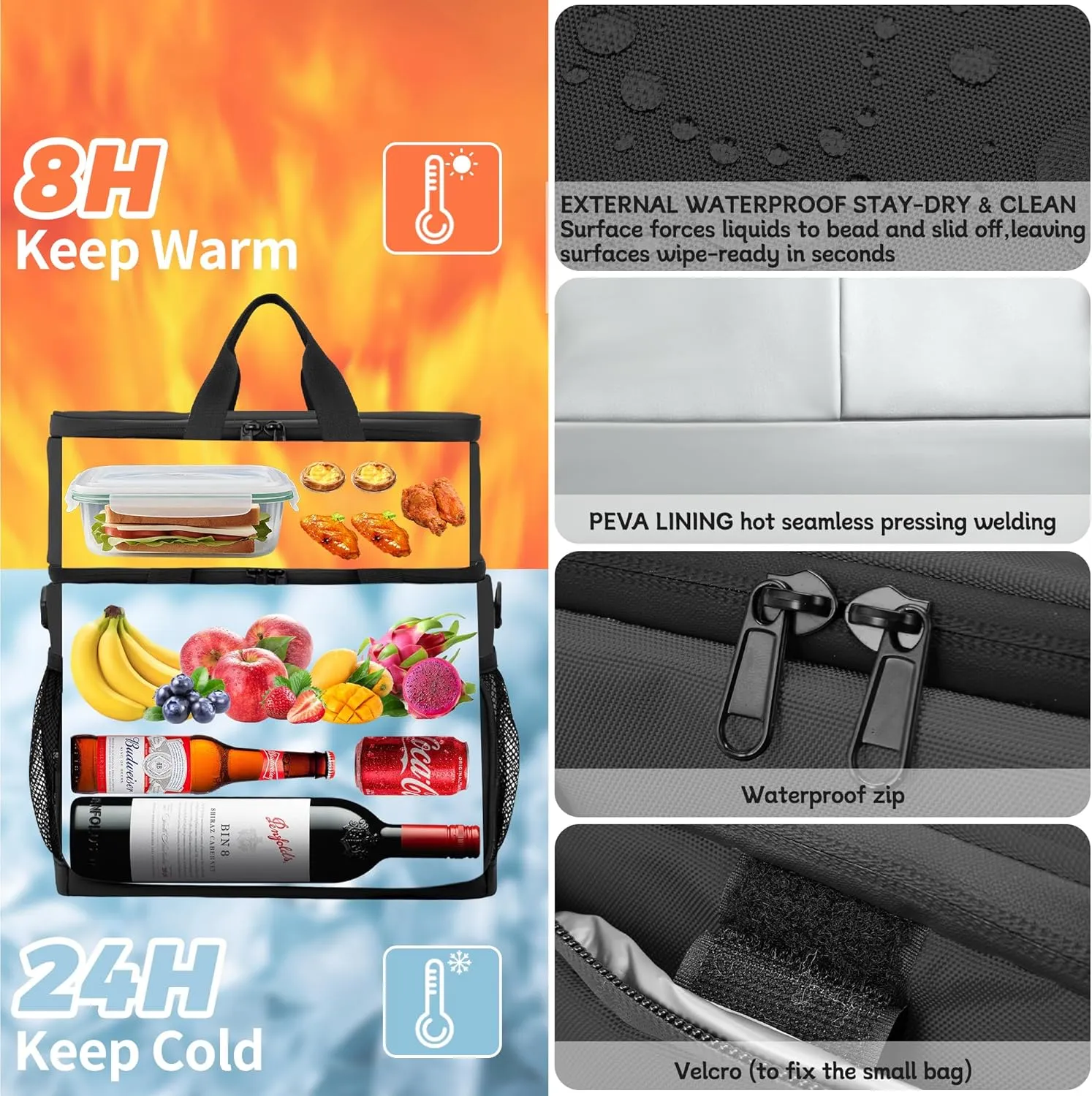 EULANT Large Waterproof Cooler Bag with Removable Lunch Bag,27 Can Collapsible Insulated Ice Chest Leak-Proof Cooler Bag for Men & Women Work Outdoor Beach Trips
