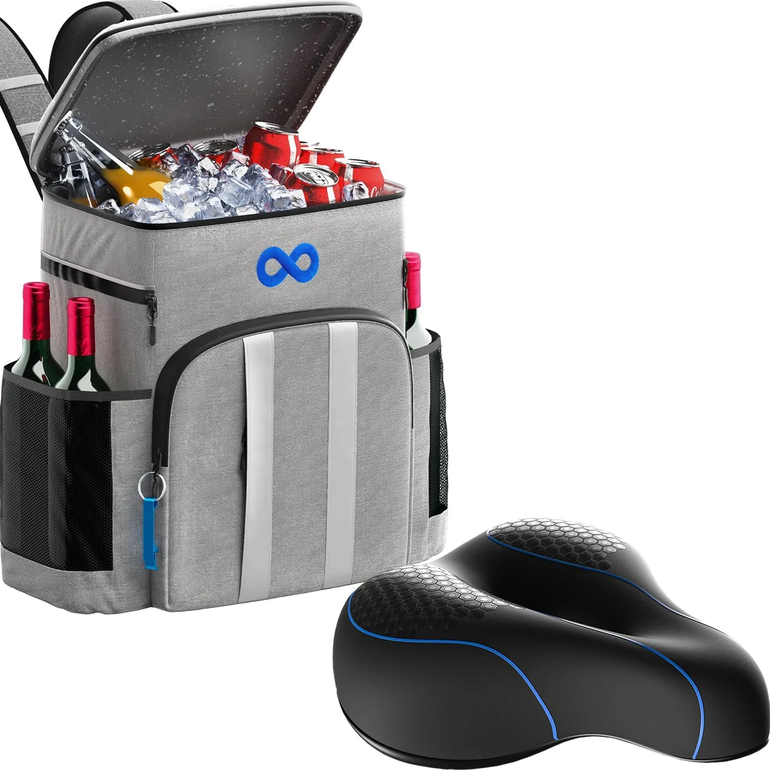 Everlasting Comfort Bike Seat Cushion & Insulated Backpack Cooler - Ride in Comfort, Keep Your Drinks Cool