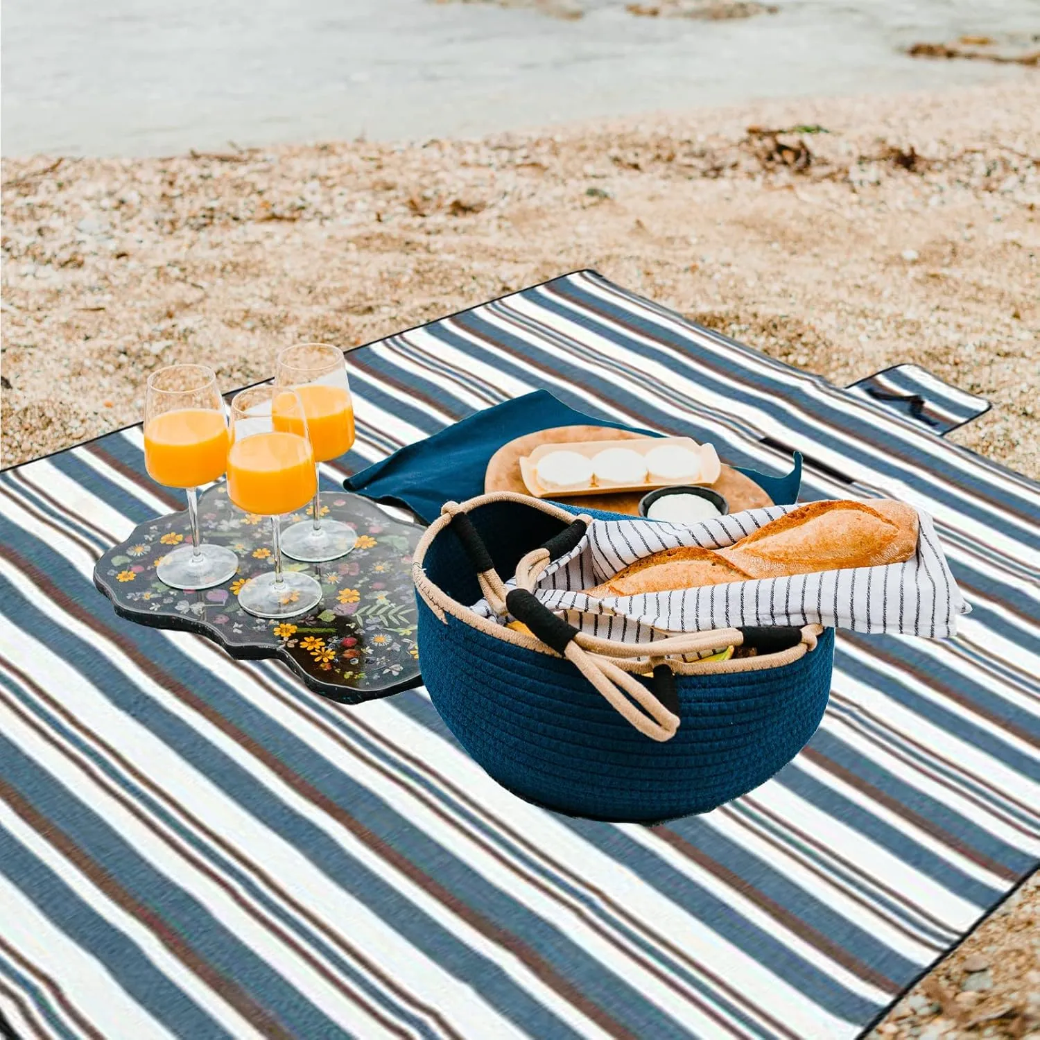 Extra Large Picnic Blankets, 80''X80'' Handy Sandproof Beach Mat, Portable Waterproof Outdoor Blankets for Spring Summer Park Travel, Hiking, Stadium Blanket Fit 4-8 Adults (Blue)