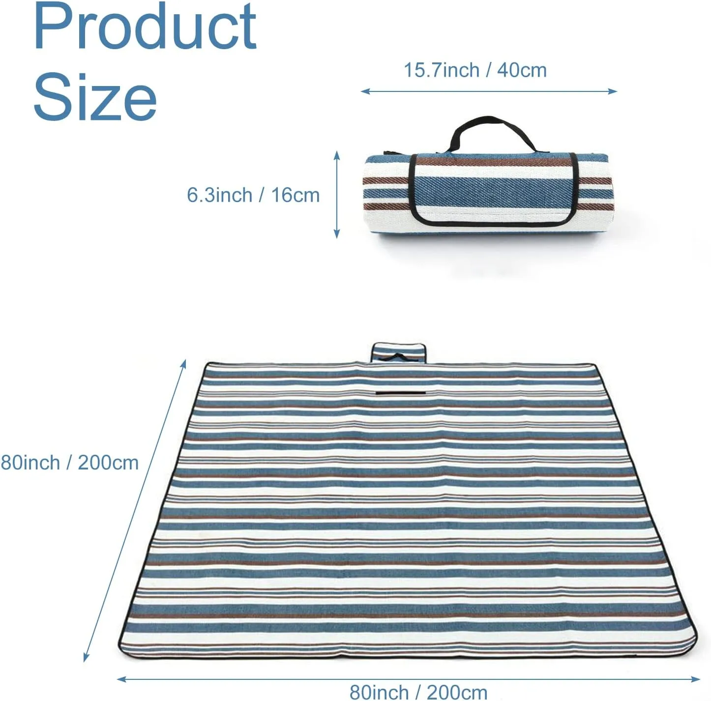 Extra Large Picnic Blankets, 80''X80'' Handy Sandproof Beach Mat, Portable Waterproof Outdoor Blankets for Spring Summer Park Travel, Hiking, Stadium Blanket Fit 4-8 Adults (Blue)