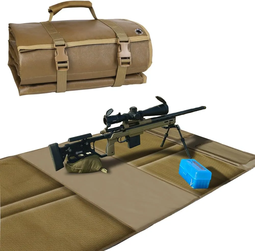 Extra Large Shooting Mat, Thickened Cotton Roll Up Padding with 2 Zipper Pockets & Molle Webbings & Bipod Holder, Non-Slip Waterproof Foldable Pad Blanket for Long Range Shooting Hunting