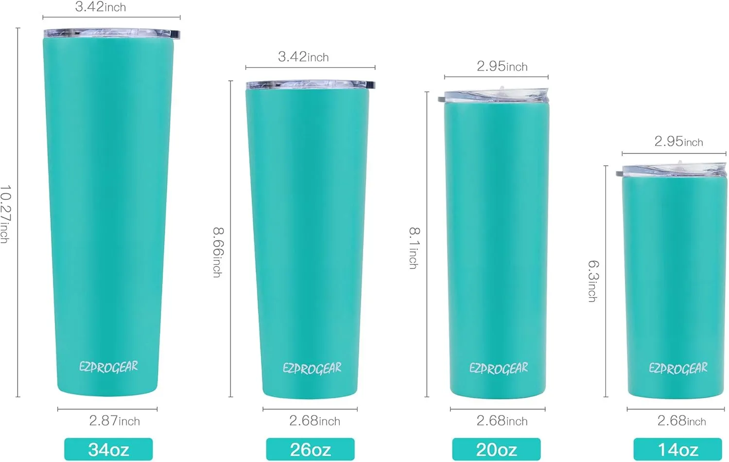Ezprogear 34 oz Stainless Steel Slim Skinny Tumbler Lime Green Cup Vacuum Insulated with Straw (34 oz, Lime Green)