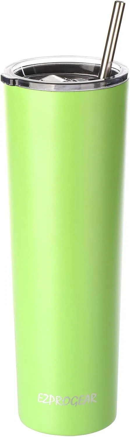 Ezprogear 34 oz Stainless Steel Slim Skinny Tumbler Lime Green Cup Vacuum Insulated with Straw (34 oz, Lime Green)