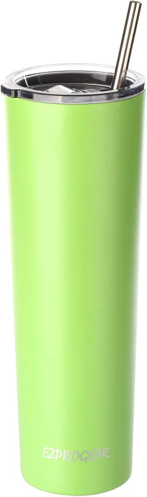 Ezprogear 34 oz Stainless Steel Slim Skinny Tumbler Lime Green Cup Vacuum Insulated with Straw (34 oz, Lime Green)