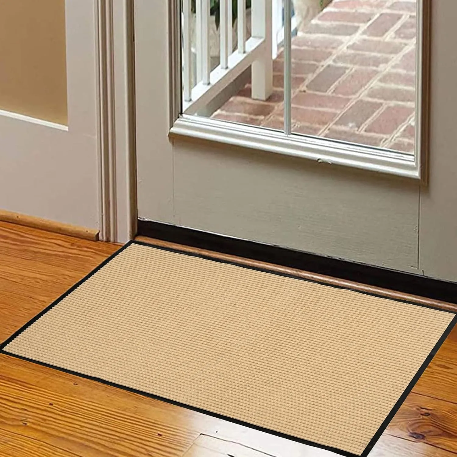 fani Heavy Duty Large Outdoor Indoor Entrance Black Doormat Waterproof Low Profile Entrance Rug Front Door Mat Patio Anti-Skid Rubber Back, 31x47 inch (Beige)
