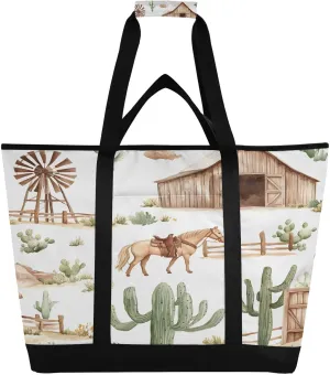 Farm Animals Reusable Insulated Lunchbox Cooler Bag, Leakproof Kitchen Grocery Bag Collapsible Portable Cooler Tote Bag for Picnic, Camping, Office, Travel