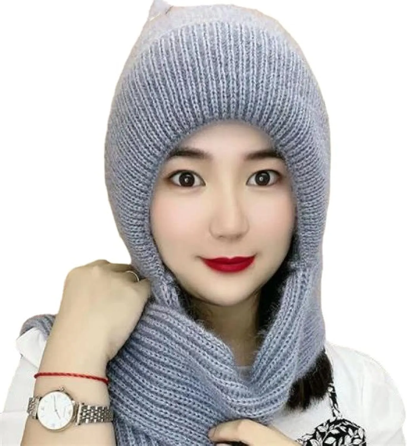 Fashion Winter Warm Knitted Hat for Women,Ear Protection Windproof Cap Scarf, Knitting Thick Warm Ear Guard Hat