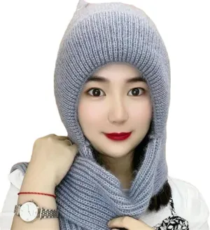 Fashion Winter Warm Knitted Hat for Women,Ear Protection Windproof Cap Scarf, Knitting Thick Warm Ear Guard Hat