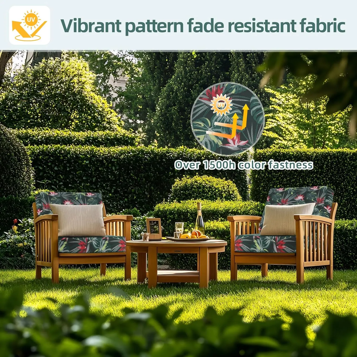 Favoyard Deep Seat Patio Cushion 22 x 22 x 3 in Waterproof Seat & Back Cushion Set with Color Fade Resisitant Pattern, Portable Handle, Attach Straps, Zipper on Removable Cover for Outdoor Furniture