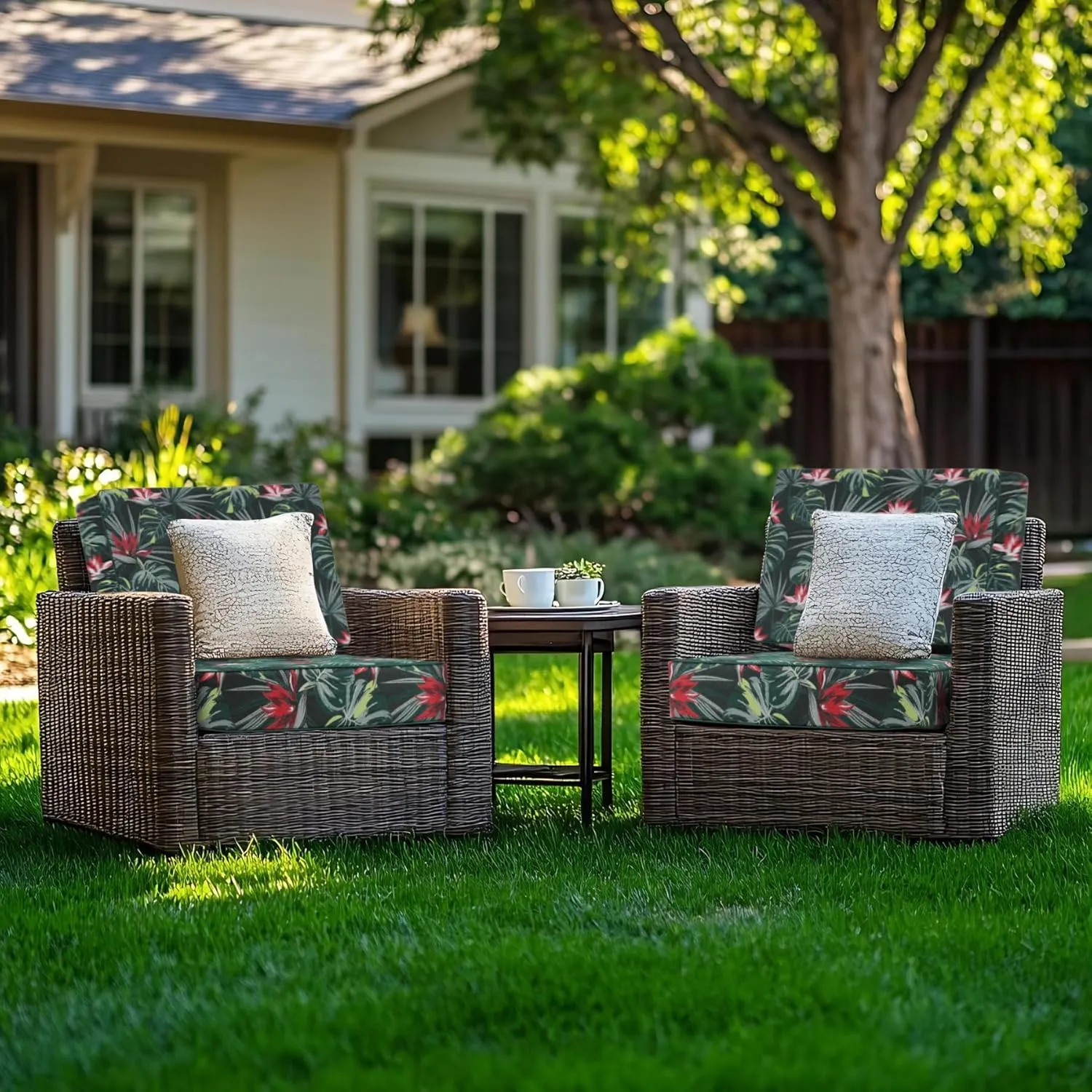 Favoyard Deep Seat Patio Cushion 22 x 22 x 3 in Waterproof Seat & Back Cushion Set with Color Fade Resisitant Pattern, Portable Handle, Attach Straps, Zipper on Removable Cover for Outdoor Furniture