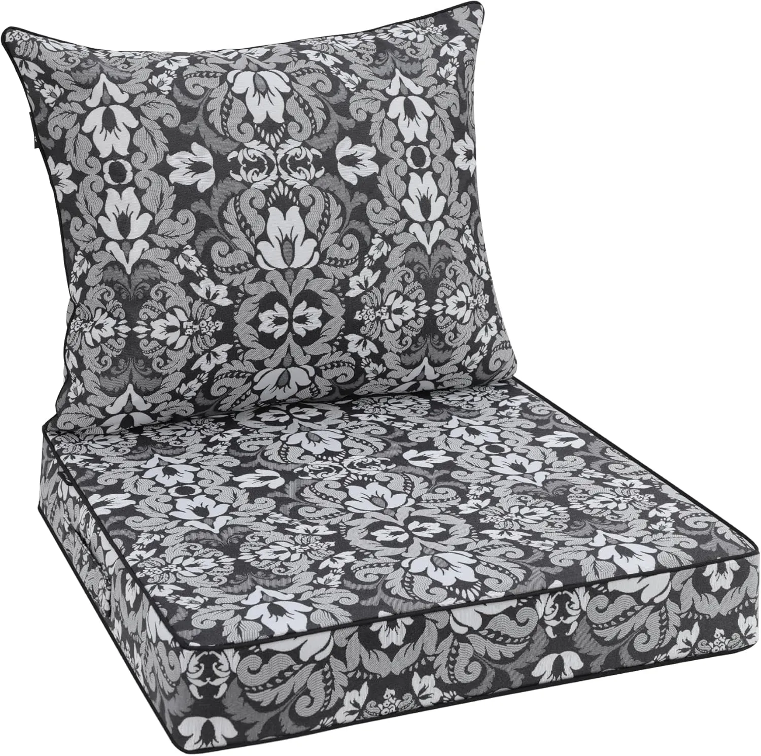 Favoyard Outdoor Seat Cushion 24 x 24 x 4 in Waterproof Pattern Fade Resistant Cover Removable Patio Furniture Cushions Deep Seat & Back Cushion Set with Adjustable Straps for Patio Chair Sofa Couch