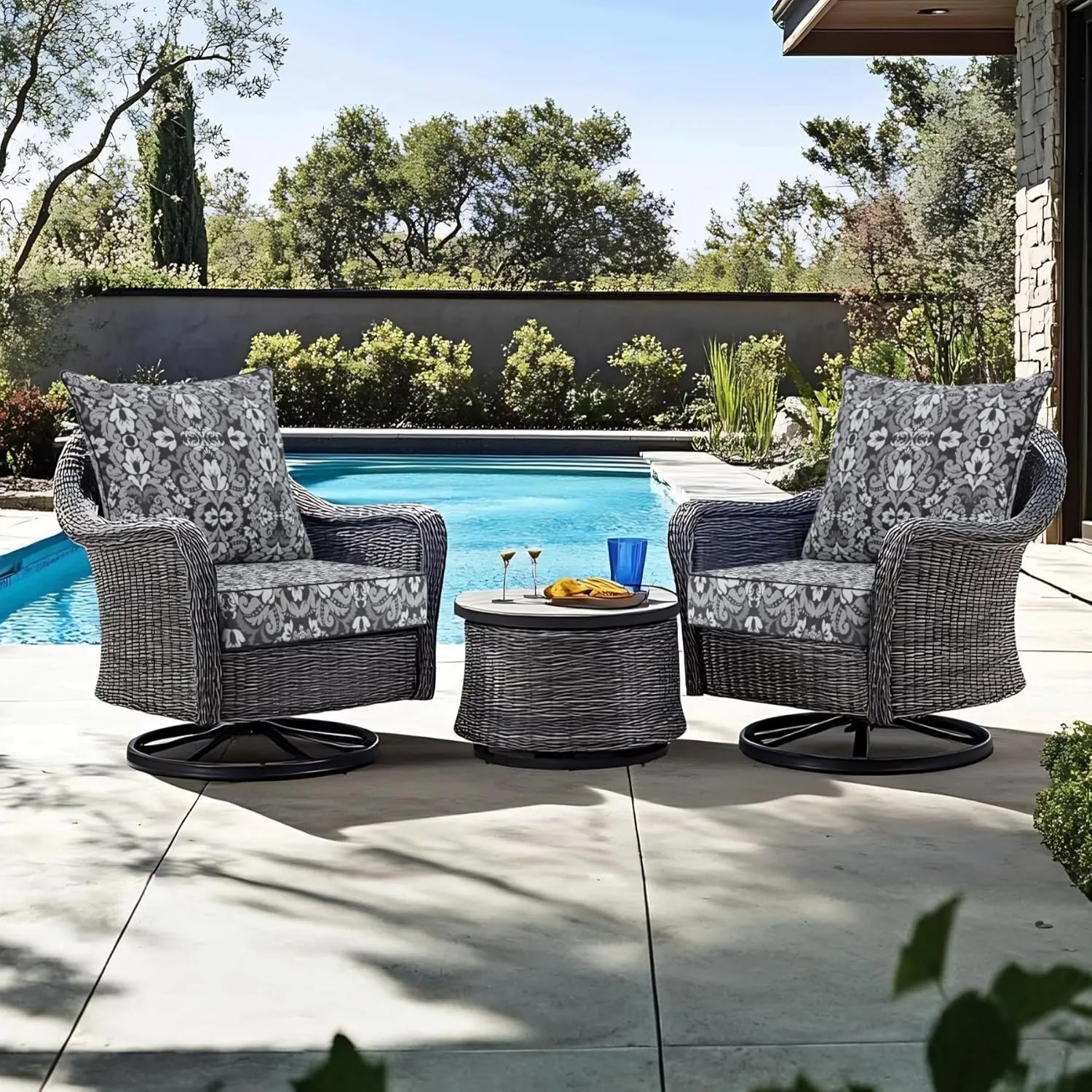 Favoyard Outdoor Seat Cushion 24 x 24 x 4 in Waterproof Pattern Fade Resistant Cover Removable Patio Furniture Cushions Deep Seat & Back Cushion Set with Adjustable Straps for Patio Chair Sofa Couch