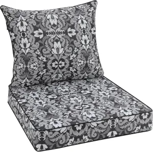Favoyard Outdoor Seat Cushion 24 x 24 x 4 in Waterproof Pattern Fade Resistant Cover Removable Patio Furniture Cushions Deep Seat & Back Cushion Set with Adjustable Straps for Patio Chair Sofa Couch