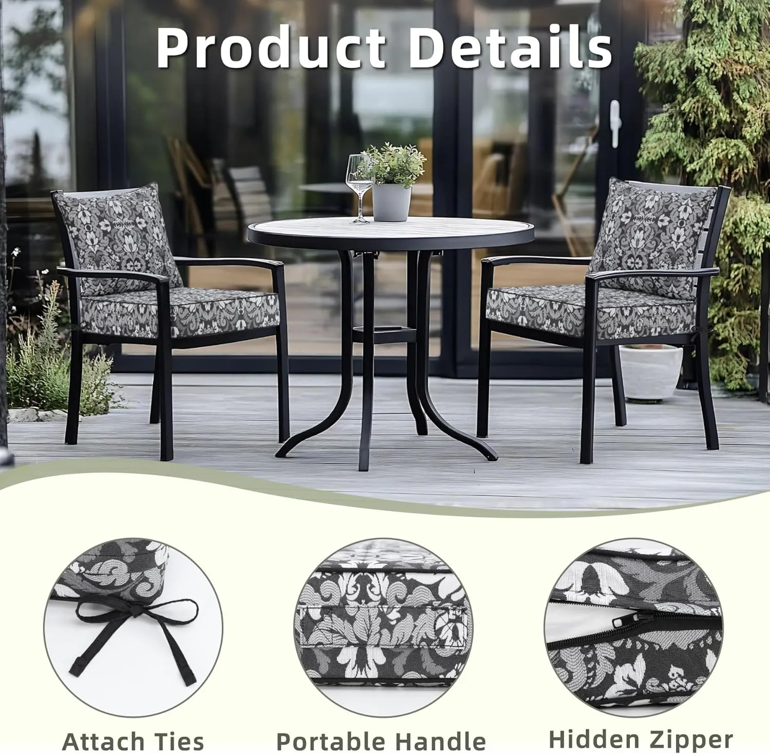 Favoyard Outdoor Seat Cushion 24 x 24 x 4 in Waterproof Pattern Fade Resistant Cover Removable Patio Furniture Cushions Deep Seat & Back Cushion Set with Adjustable Straps for Patio Chair Sofa Couch