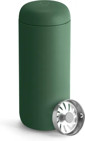 Fellow 16 oz Carter Move Travel Mug - Vacuum-Insulated Stainless Steel Travel Coffee Mug - Coffee Tumbler with Ceramic Interior and Splash Guard - Cargo Green