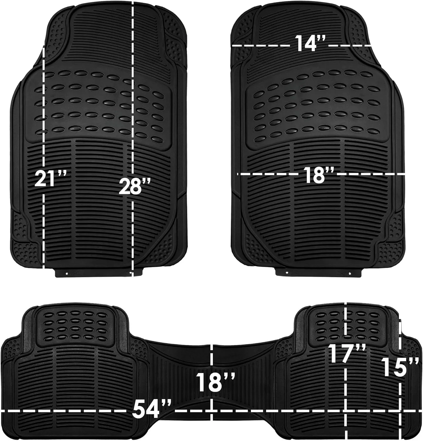 FH Group Climaproof™ Trimmable Non-Slip Vinyl Floor Mats Full Set - Universal Fit for Cars Trucks and SUVs (Black) F11306   F16400