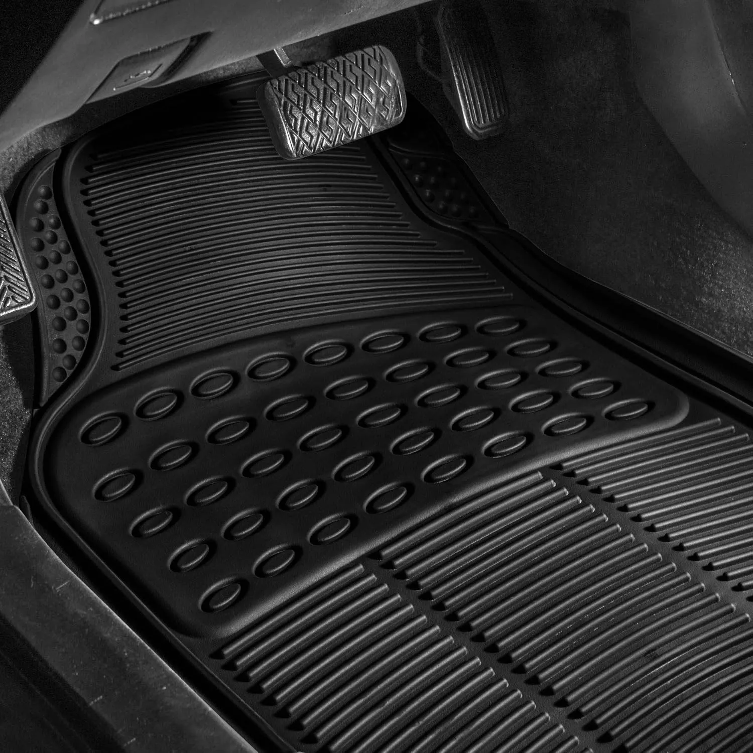 FH Group Climaproof™ Trimmable Non-Slip Vinyl Floor Mats Full Set - Universal Fit for Cars Trucks and SUVs (Black) F11306   F16400