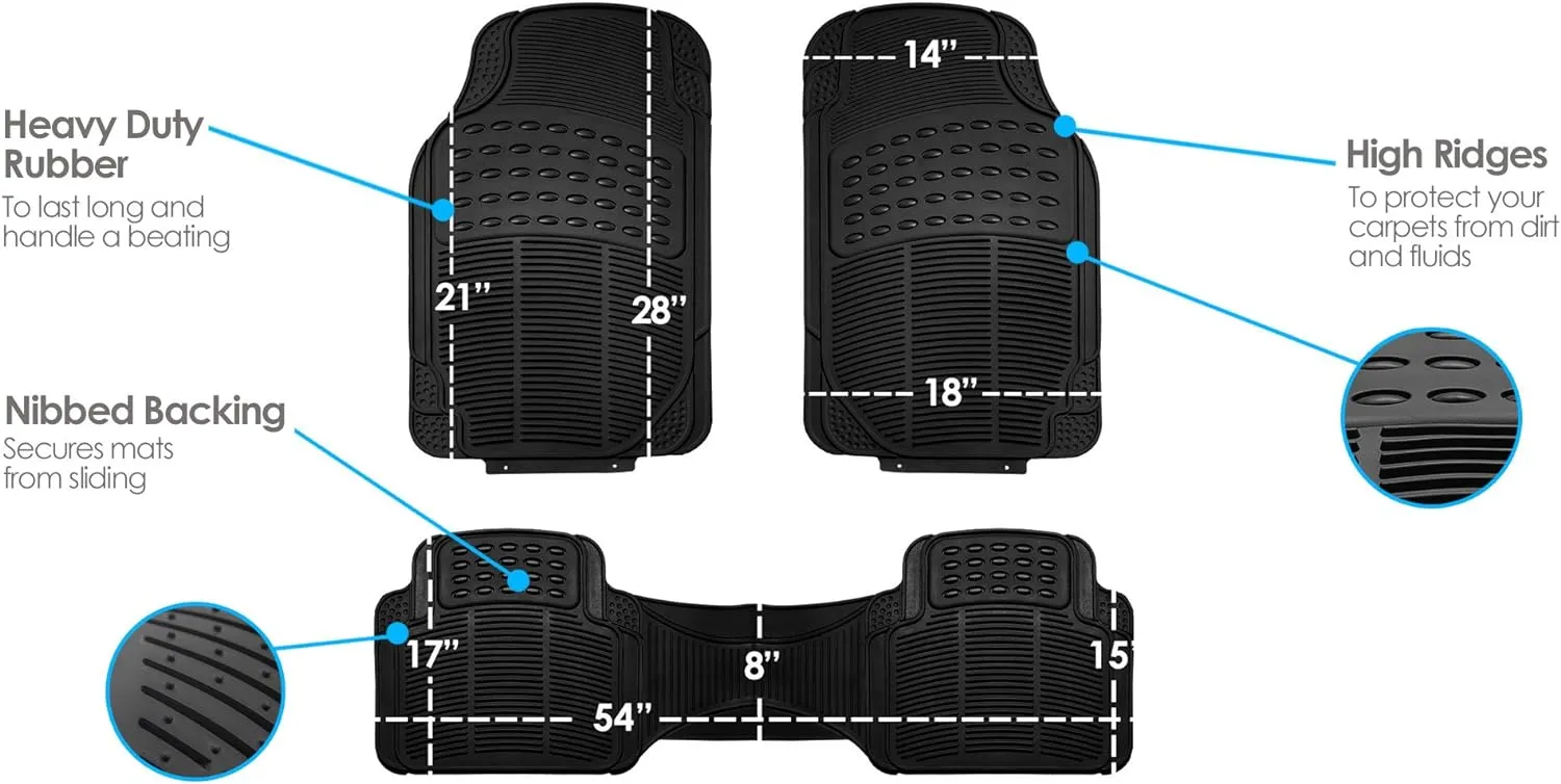 FH Group Climaproof™ Trimmable Non-Slip Vinyl Floor Mats Full Set - Universal Fit for Cars Trucks and SUVs (Black) F11306   F16400