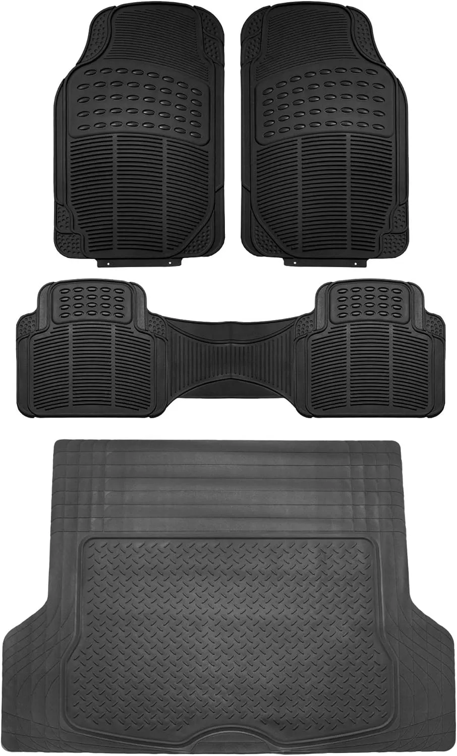 FH Group Climaproof™ Trimmable Non-Slip Vinyl Floor Mats Full Set - Universal Fit for Cars Trucks and SUVs (Black) F11306   F16400