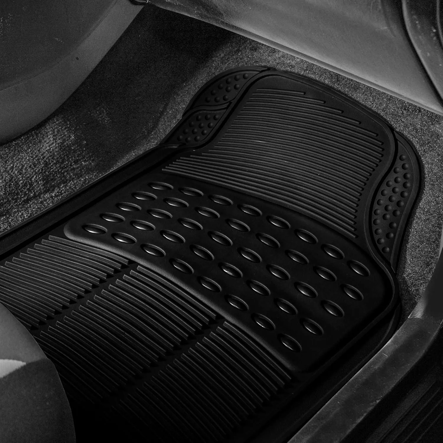 FH Group Climaproof™ Trimmable Non-Slip Vinyl Floor Mats Full Set - Universal Fit for Cars Trucks and SUVs (Black) F11306   F16400