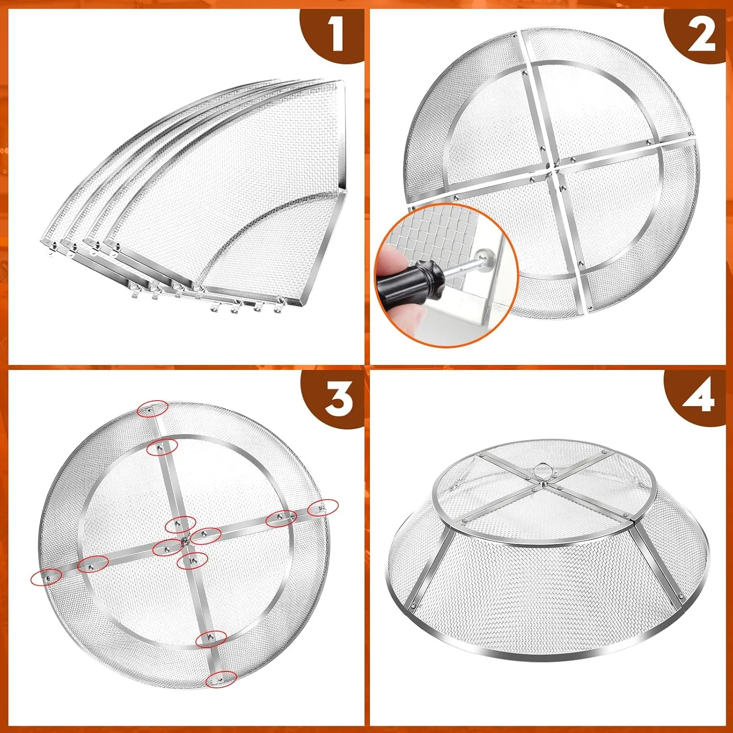 Fire Pit Spark Screen for Solo Stove Bonfire, 19.5 Inch Bonfire Shield 304 Stainless Steel Detachable Mesh Fire Pit Spark Protector with Grill Function and Removal Tools