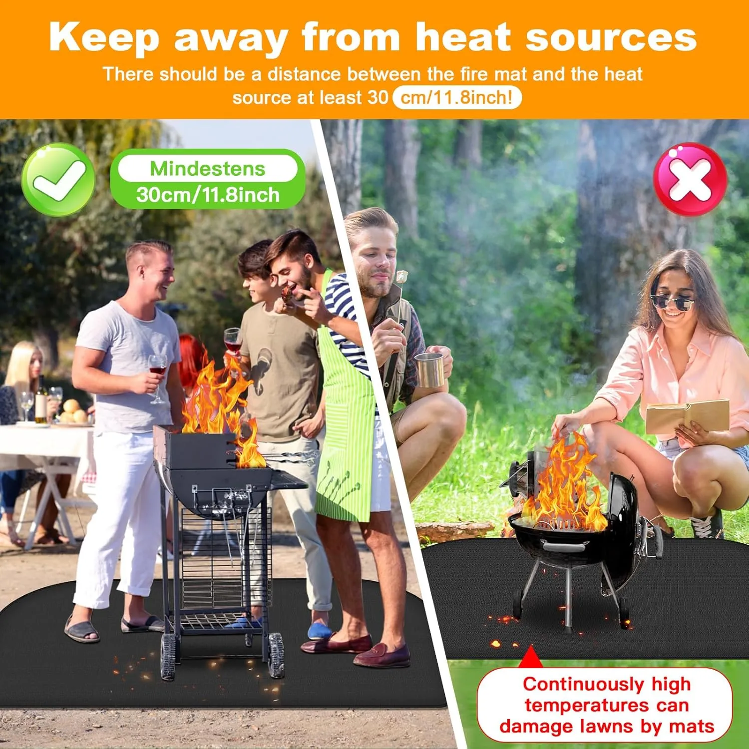 Fireproof Mat, Foldable Grill Mat, Floor Protection, Grill Mat, Silicone Fibreglass Heat Resistant Water-Resistant Grill Mat for BBQ Grills, Fireplace, Floor, Lawn and Camping (48" L x 30" W)