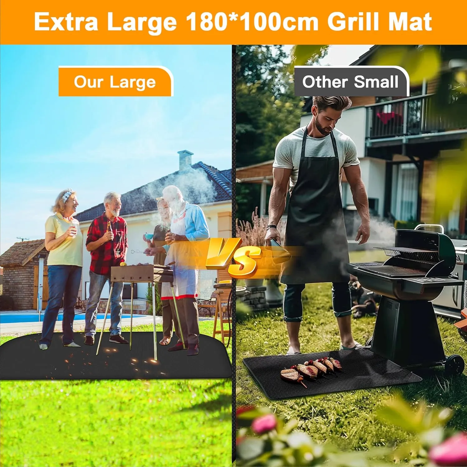 Fireproof Mat, Foldable Grill Mat, Floor Protection, Grill Mat, Silicone Fibreglass Heat Resistant Water-Resistant Grill Mat for BBQ Grills, Fireplace, Floor, Lawn and Camping (48" L x 30" W)