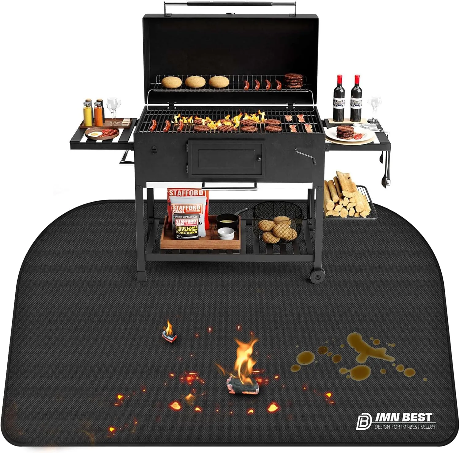 Fireproof Mat, Foldable Grill Mat, Floor Protection, Grill Mat, Silicone Fibreglass Heat Resistant Water-Resistant Grill Mat for BBQ Grills, Fireplace, Floor, Lawn and Camping (48" L x 30" W)