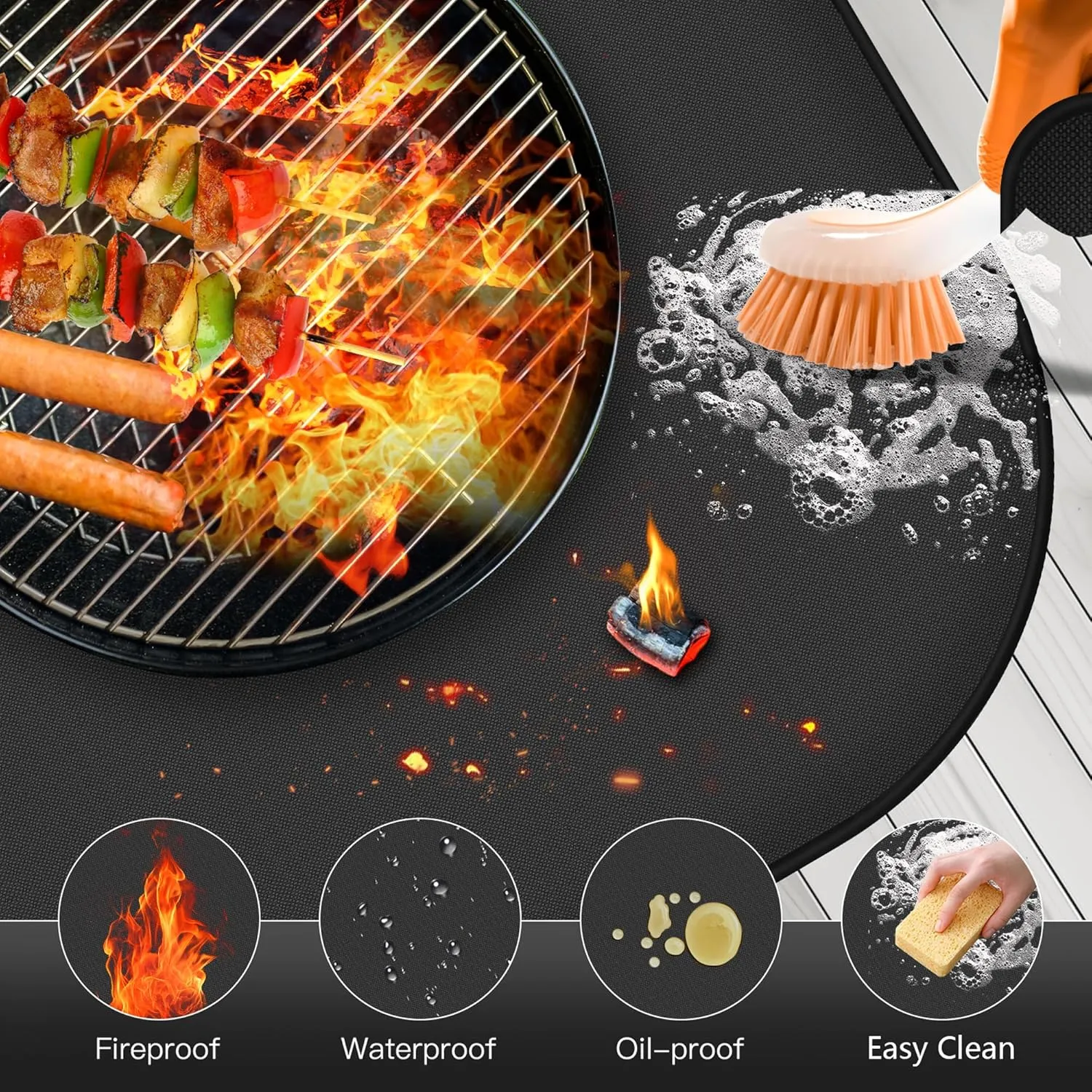 Fireproof Mat, Foldable Grill Mat, Floor Protection, Grill Mat, Silicone Fibreglass Heat Resistant Water-Resistant Grill Mat for BBQ Grills, Fireplace, Floor, Lawn and Camping (48" L x 30" W)