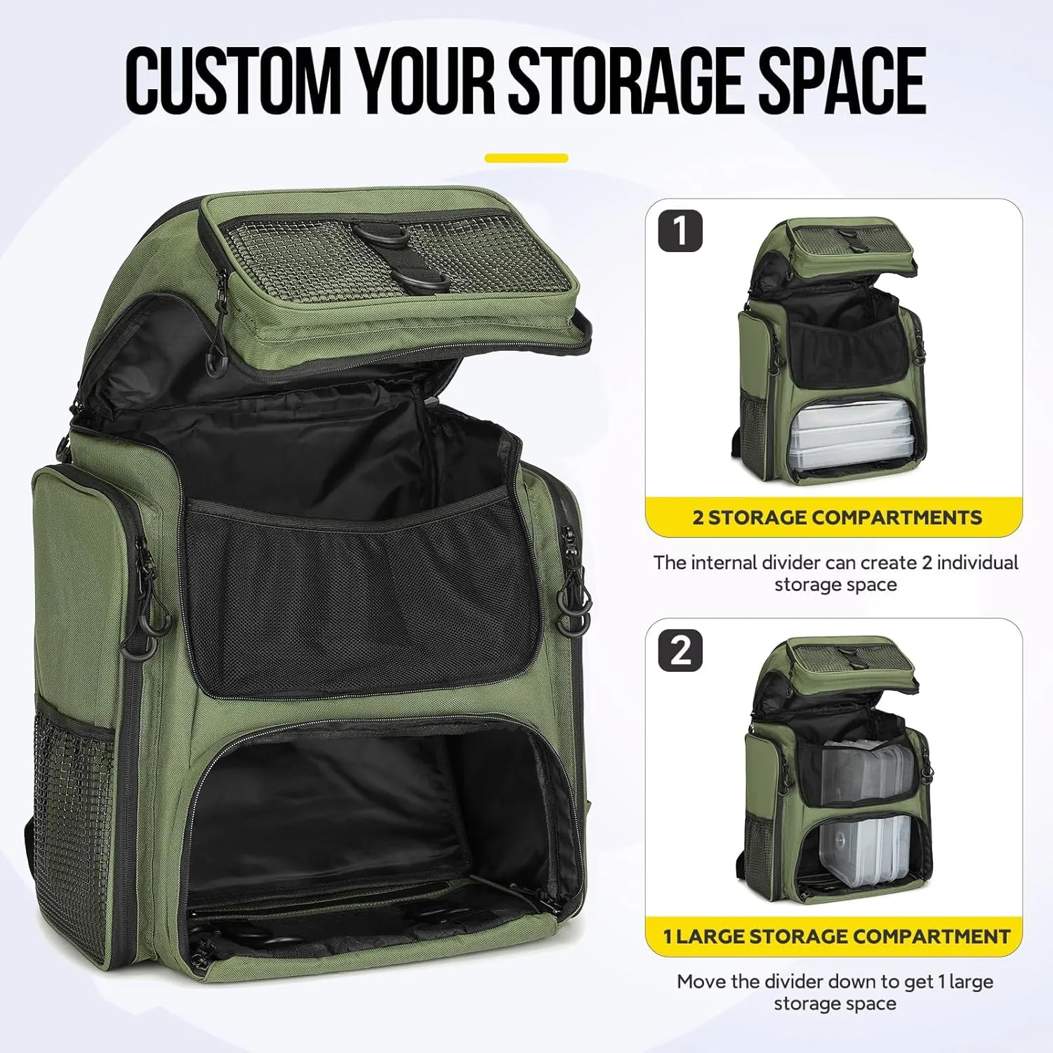 Fishing Backpack with Rod Holder, Waterproof Fishing Bag for Fishing Gear, 42L Large Capacity Tackle Box Backpack (Green)