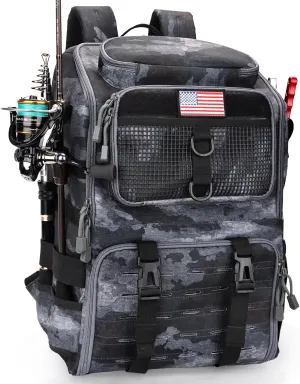Fishing Backpack with Rod Holders, Ultimate Tackle Box Bakpack for Men, 42L Large Tackle Bag Store Fishing Gear