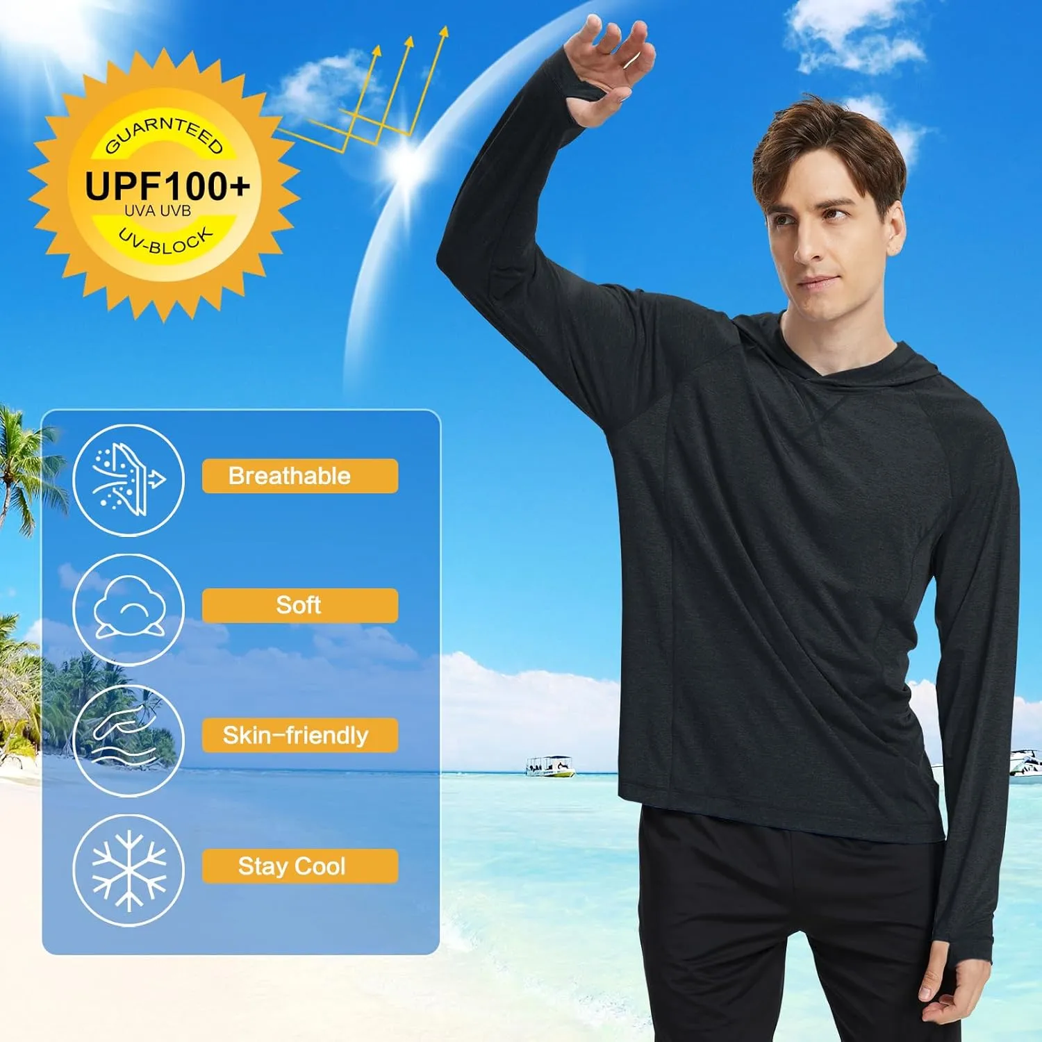 Fishing Shirts for Men Long Sleeve: UPF 100  UV Sun Protection Hoodie - Swimming Hiking Outdoor Running Rash Guard