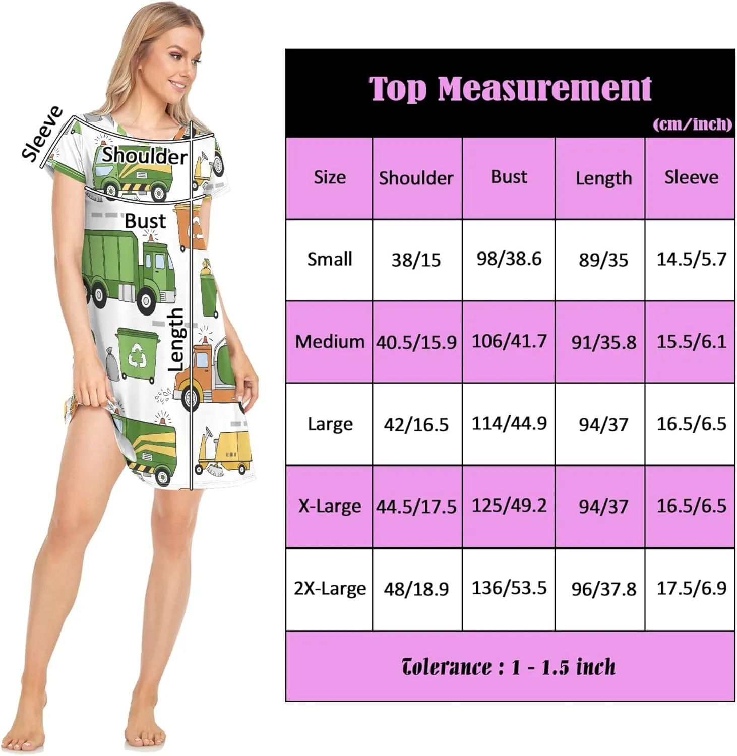 Fisyme Womens Nightgown Short Sleeve Sleep Shirt Night Pajama Dress Sleepshirt Sleepwear
